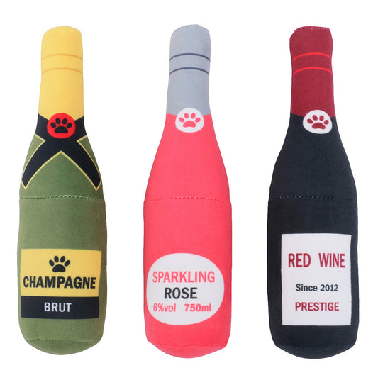 Plush Dog Toy Wine Bottle Shape Soft Stuffed Squeaky