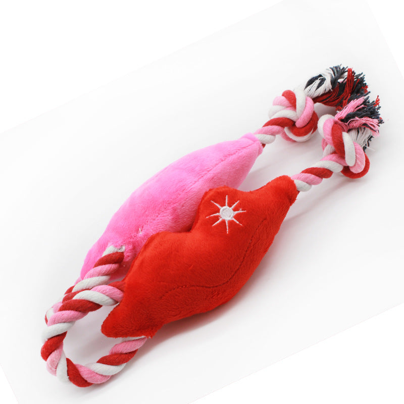 Plush Dog Rope Toy Lip Shape Cotton String 30x7cm 4