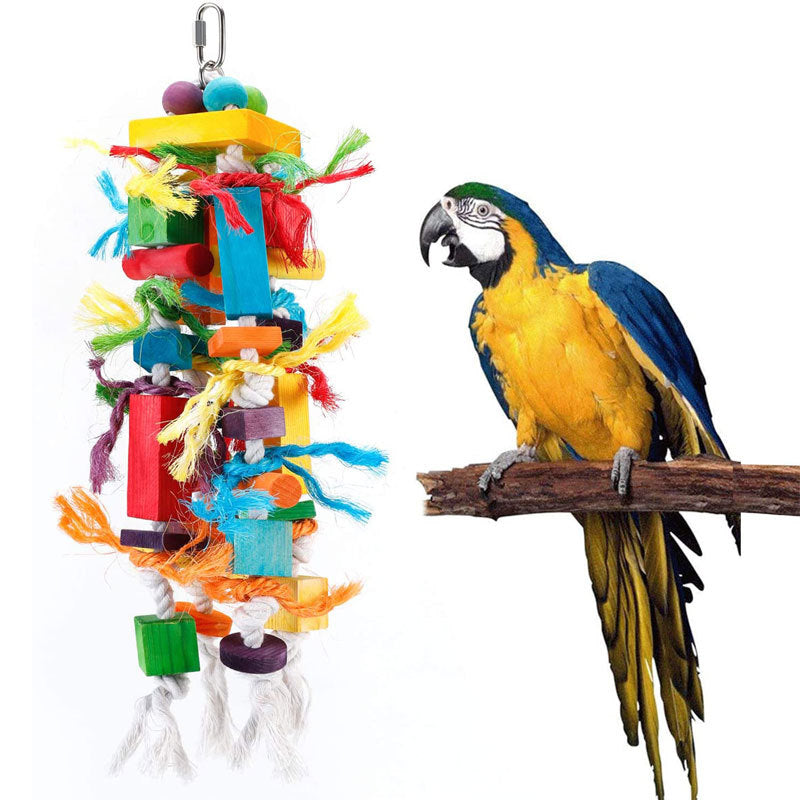 Wooden Parrot Chew Toy Hanging Bird Cage Pendant 25cm
