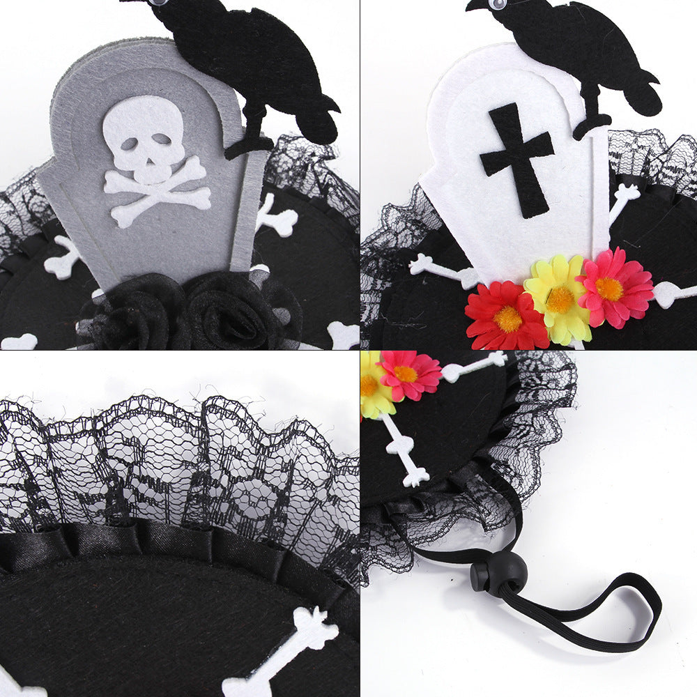 Cloth Cat Hat Halloween Skull Cross Design Adjustable Neck Size 3