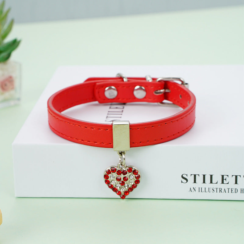 PU Dog Collar Heart Charm Adjustable XS S M Sizes 7
