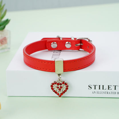 PU Dog Collar Heart Charm Adjustable XS S M Sizes 7