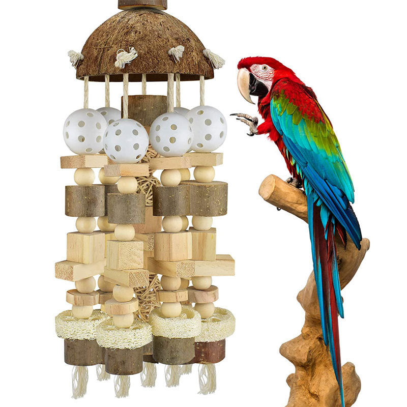 Wooden Parrot Chew Toy Coconut Shell Charcoal 15x53cm