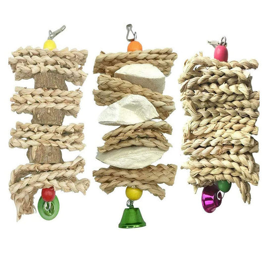 Grass Parrot Chew Toy Hanging Natural Material 3 Pack