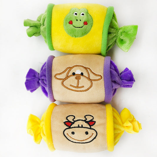 Plush Dog Chew Toy Candy Shape Soft Squeaky 17x7cm