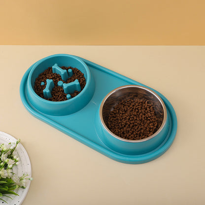 Slow Feeder Dog Bowl Food and Water PP Stainless Steel 39x20x4.5cm 2
