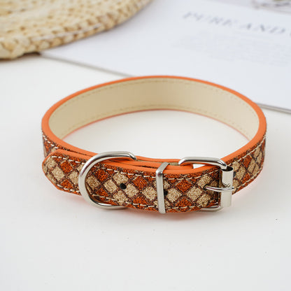 Plaid Sequins PU Dog Collar Adjustable Sizes S to XL 6
