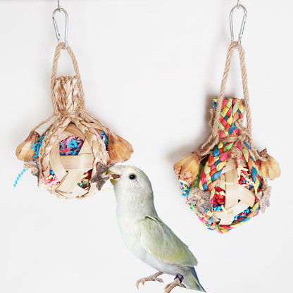 Handmade Bamboo Parrot Chew Toy Hanging Grass Ball 11x25cm