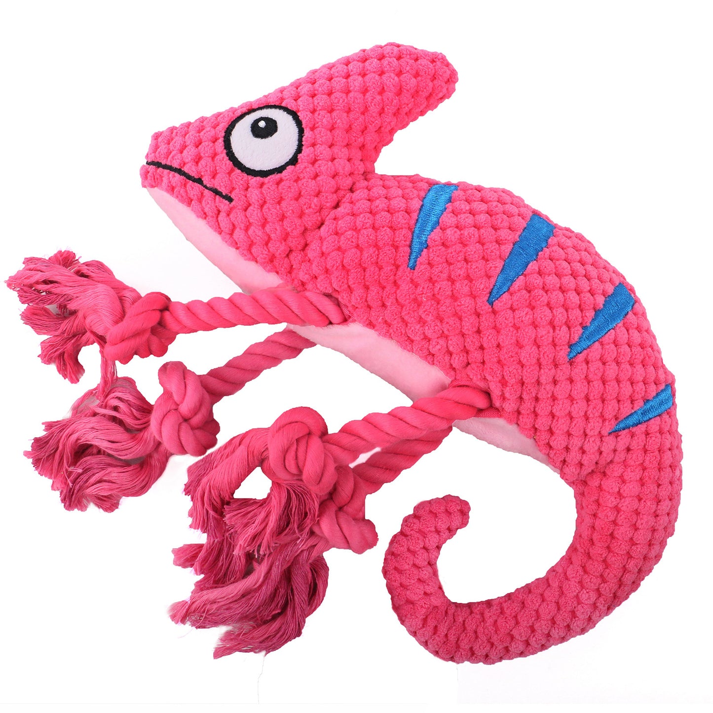 Plush Lizard Dog Toy with Rope Knots Durable Squeaky Soft