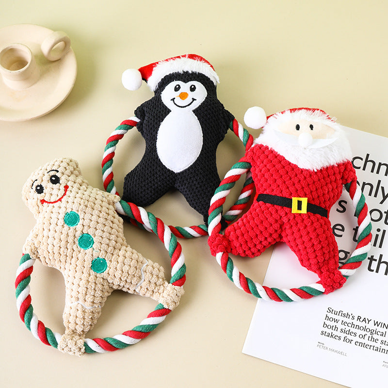 Plush Cotton String Dog Toy Christmas Holiday Design 4