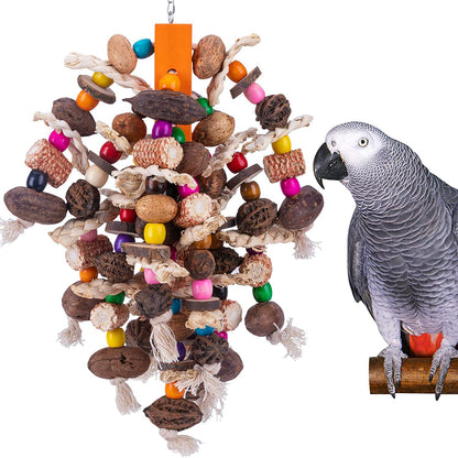 Wooden Parrot Chew Toy Fruit String Hanging Bird Cage Accessory