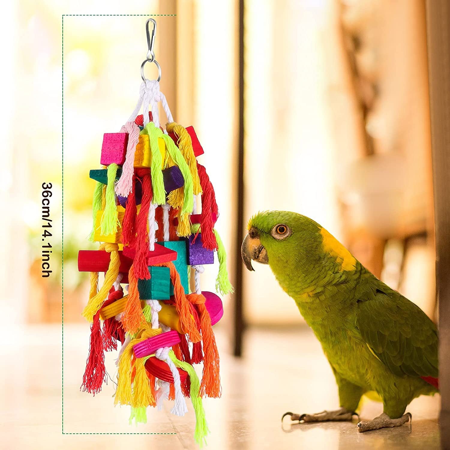 Wooden Parrot Chew Toy Cotton String Hanging Bird Cage Accessory 5