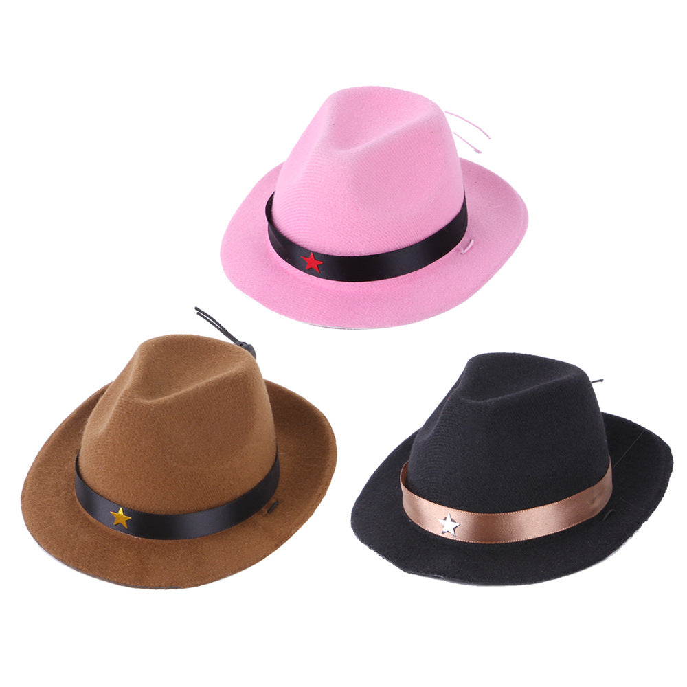 Polyester Dog Cowboy Hat with Star Trim Accessory
