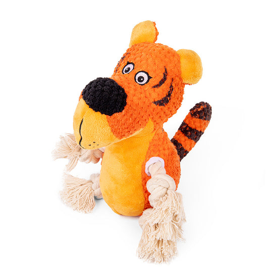 Plush Dog Toy Jungle Tiger with Rope Chew Feature