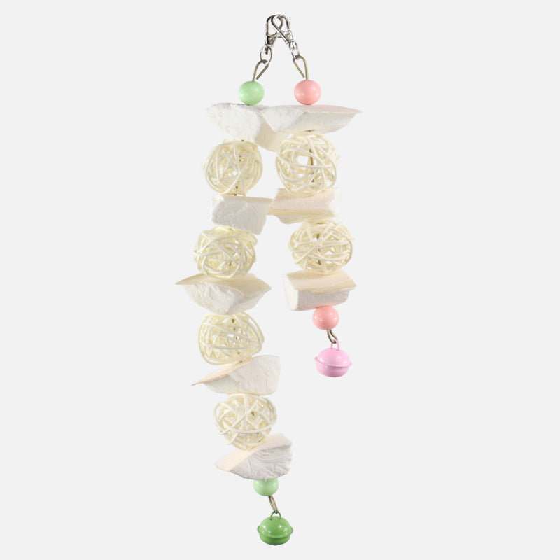 Cuttlebone and Vine Ball Parrot Chew Toy with Bells Small Medium Large