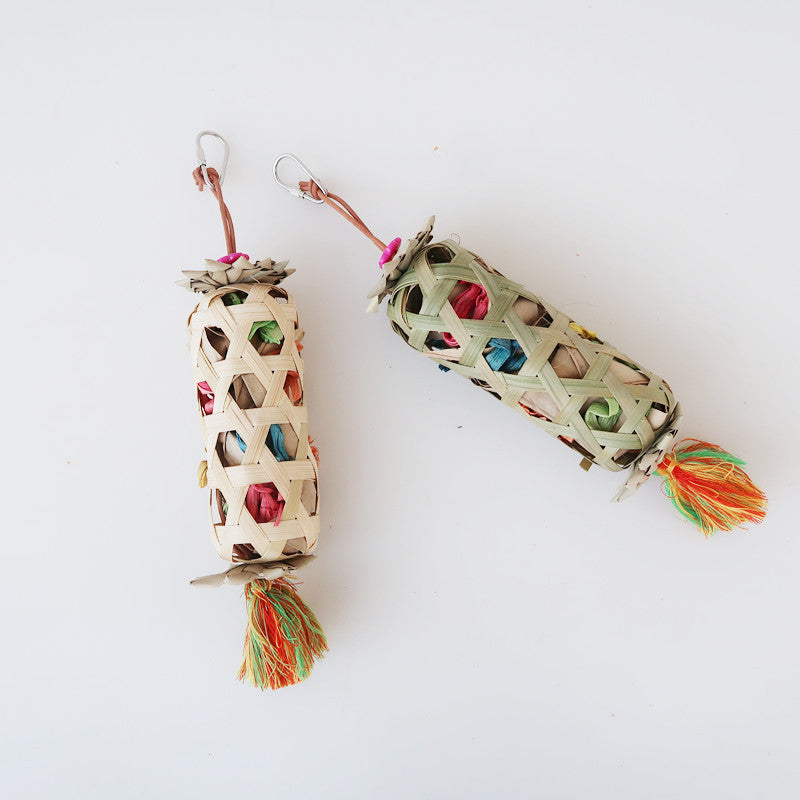 Bamboo Palm Leaf Parrot Chew Toy Hanging Cage Accessory 4