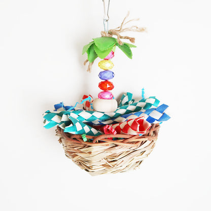 Natural Wood Parrot Chew Toy Straw Hanging Cage Accessory 4