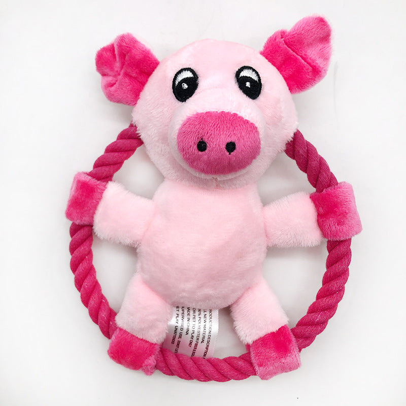 Plush Dog Toy with Cotton Rope Squeaky Pig Duck Bear 5