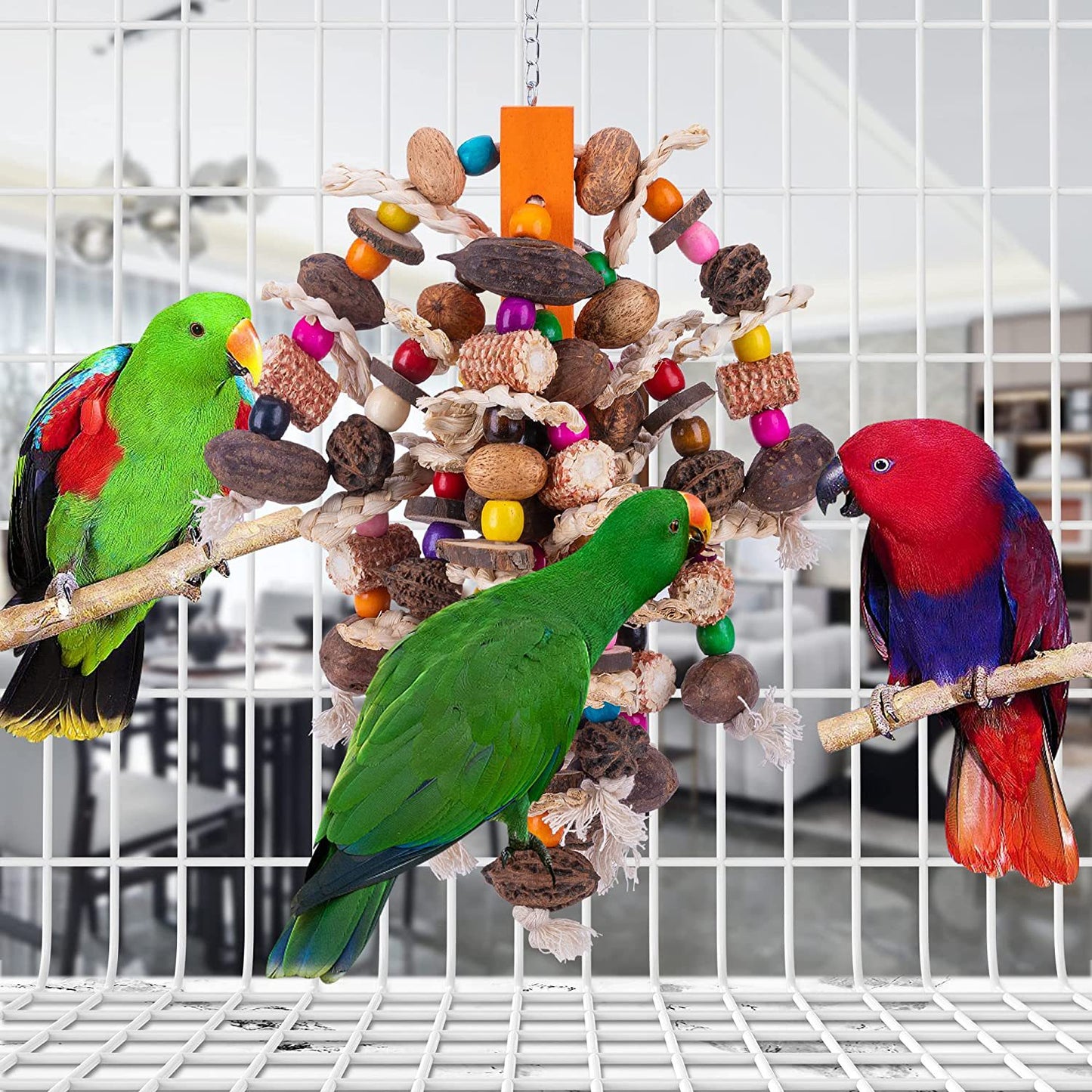 Wooden Parrot Chew Toy Fruit String Hanging Bird Cage Accessory 3