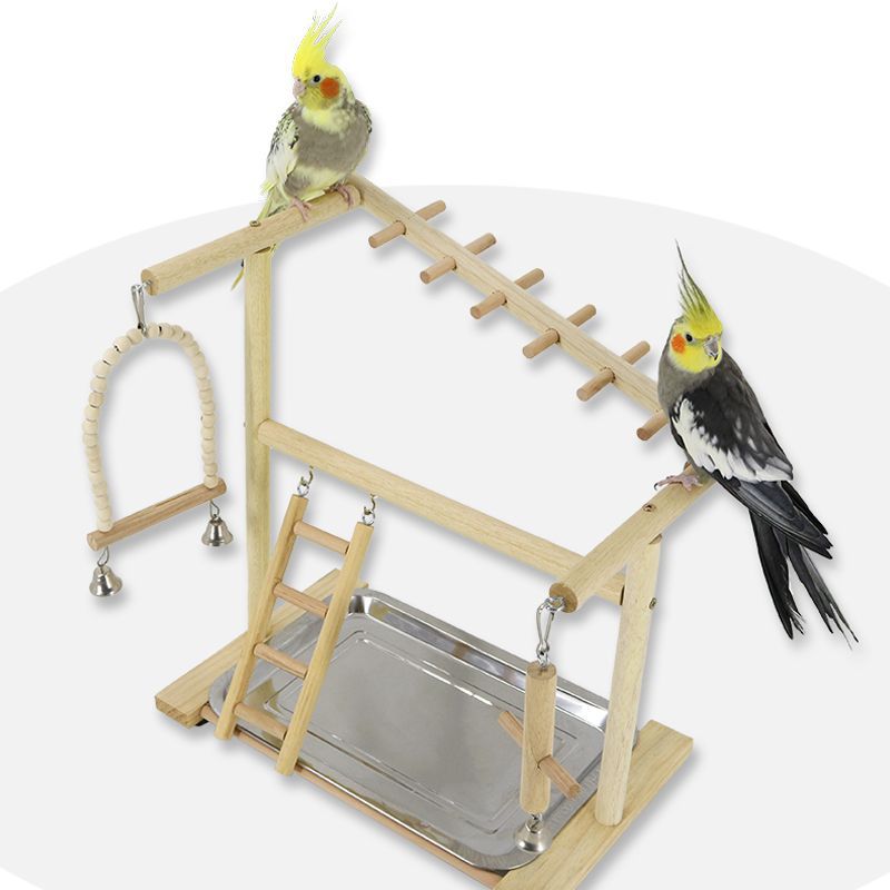 Wooden Parrot Swing Shelf Cage Toy with Ladder and Bells 40x24x9cm 2