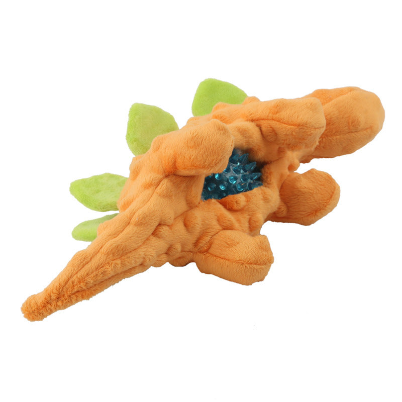 2-In-1 Plush Dog Toy Dinosaur Stegosaurus with Squeaky Spiky Ball 3