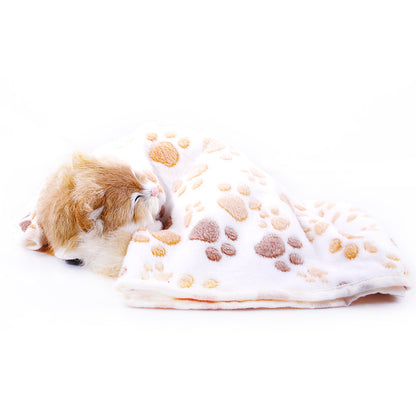 Coral Fleece Dog Blanket Soft Warm Paw Print Design 3