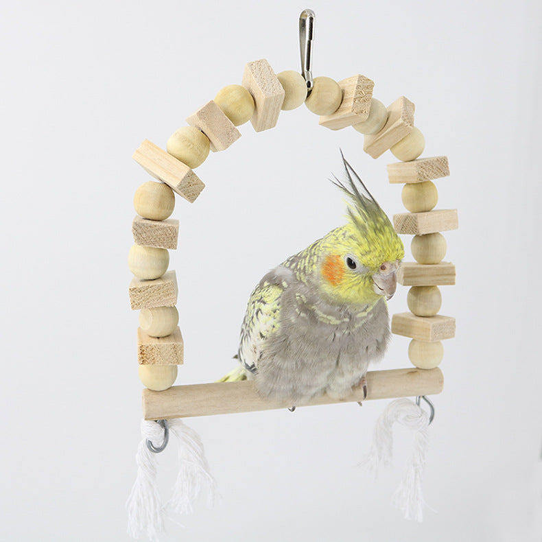 Wooden Parrot Swing Bird Cage Toy Solid Wood 22x16x3cm 2