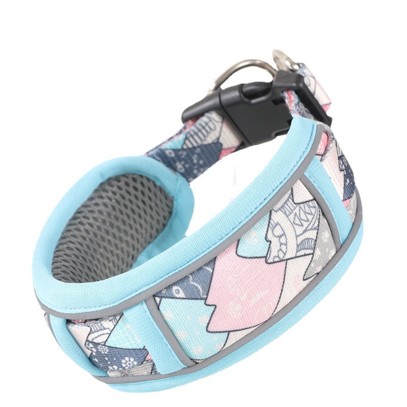 Printed Reflective Dog Collar Adjustable Polyester Material 2