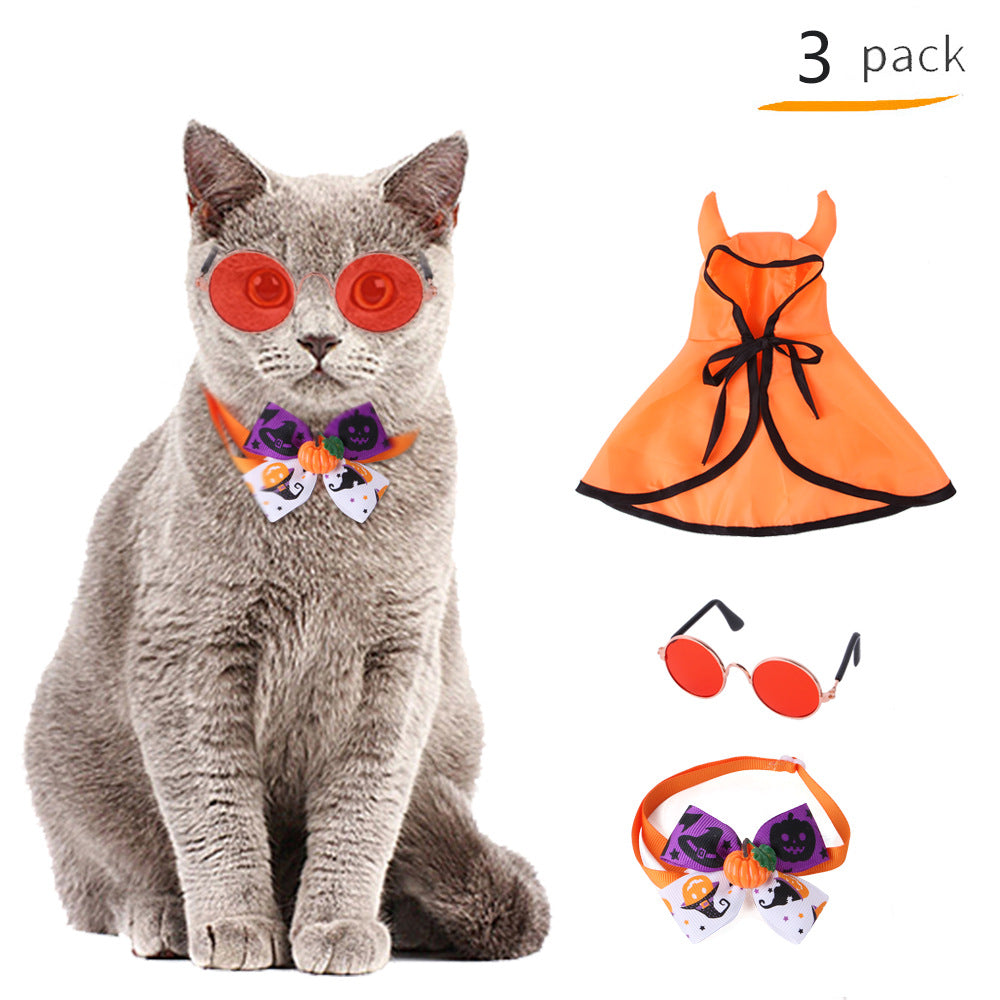 Halloween Dog Costume Horn Cloak Set Polyester Cotton 3 Pack