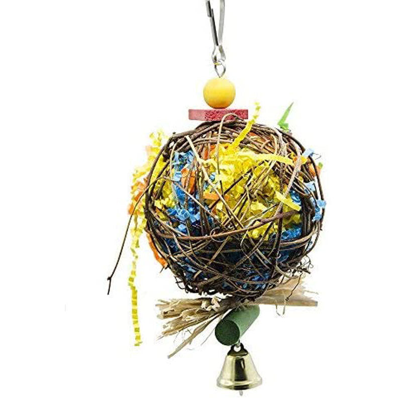 Rattan Parrot Chew Toy Hanging Pull Wire Grass Ball 10x20cm 4