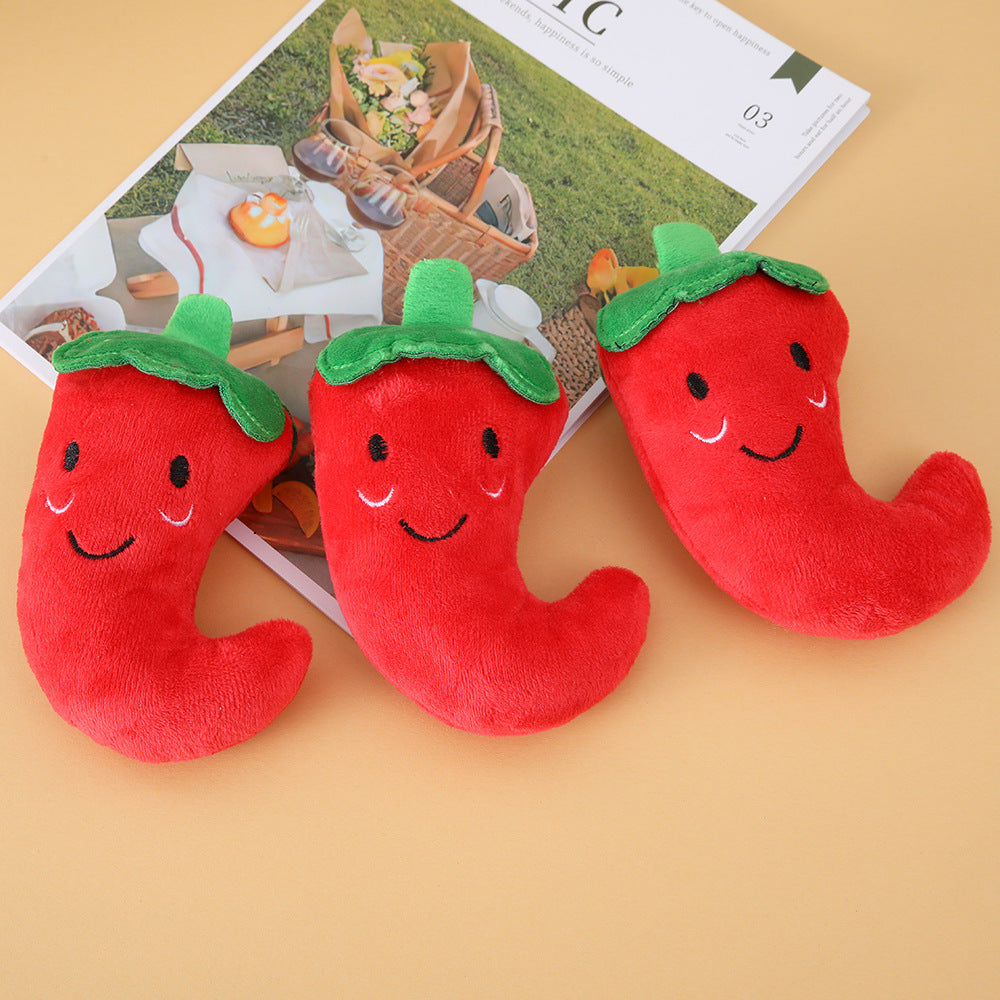 Plush Dog Toy Pepper Shape Soft Interactive Chew Toy 4