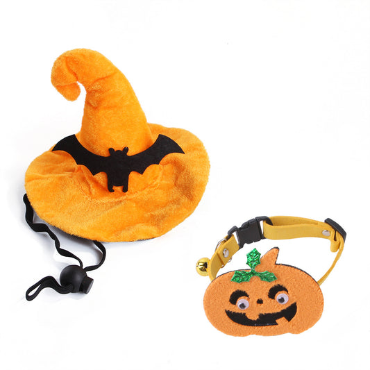 Plush Dog Collar and Pumpkin Hat Halloween Costume Set