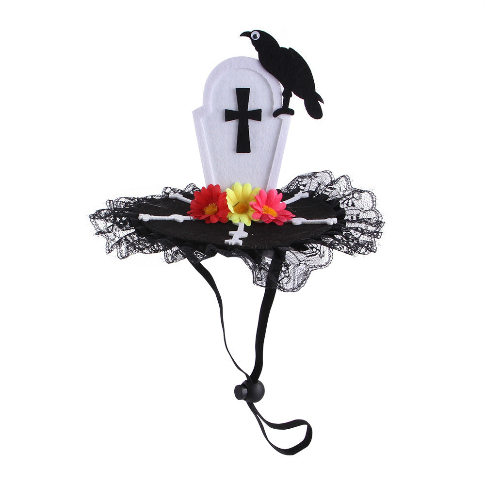Cloth Cat Hat Halloween Skull Cross Design Adjustable Neck Size 4