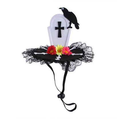 Cloth Cat Hat Halloween Skull Cross Design Adjustable Neck Size 4