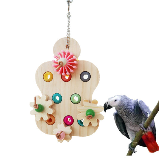 Wooden Parrot Educational Toy Hanging Cage Accessory 12x19cm