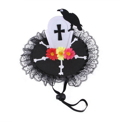 Cloth Cat Hat Halloween Skull Cross Design Adjustable Neck Size 5