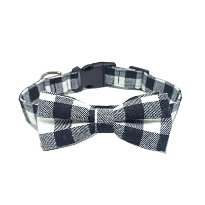 Cotton Polyester Dog Collar Plaid Bow Adjustable 3