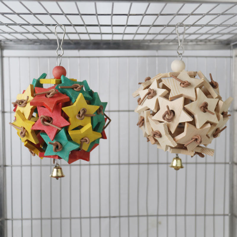 Wooden Parrot Chew Toy Star Ball Hanging Bird Cage Accessory 2