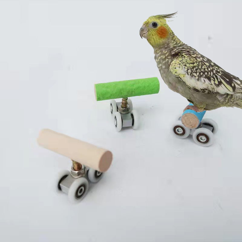 Wooden Parrot Toy Rollerskate Educational Bird Cage Accessory