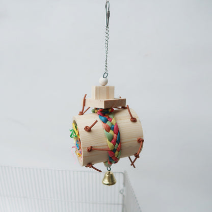 Wooden Parrot Chew Toy Hanging String with Bell 8x9.5x25cm 3