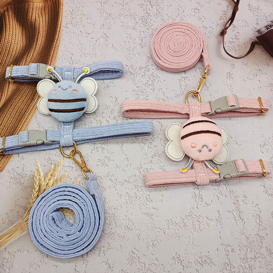 Plush Dog Harness and Leash Set Adjustable Neck Size Small to Large