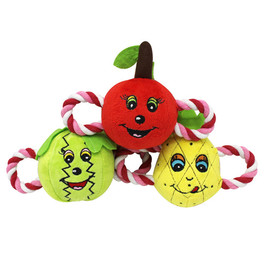 Plush Dog Toy Fruit Shape with Cotton Filling and Rope Handle
