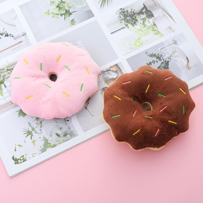 Squeaky Plush Dog Toy Donut Shape Soft Interactive 4