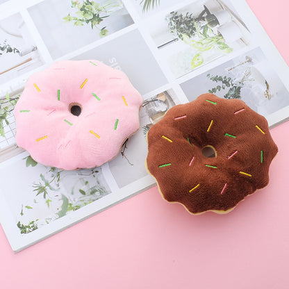 Squeaky Plush Dog Toy Donut Shape Soft Interactive 4