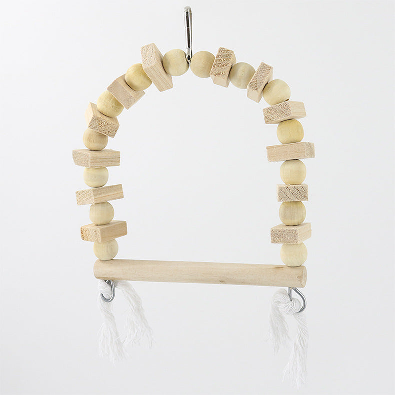 Wooden Parrot Swing Bird Cage Toy Solid Wood 22x16x3cm 3