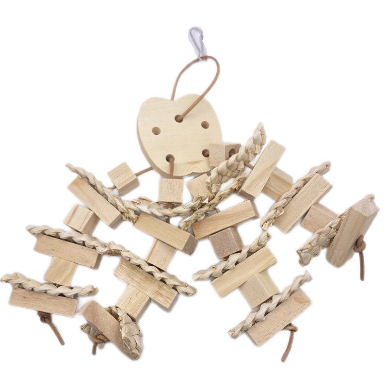 Natural Wood Parrot Chew Toy Hanging Bird Cage Accessory