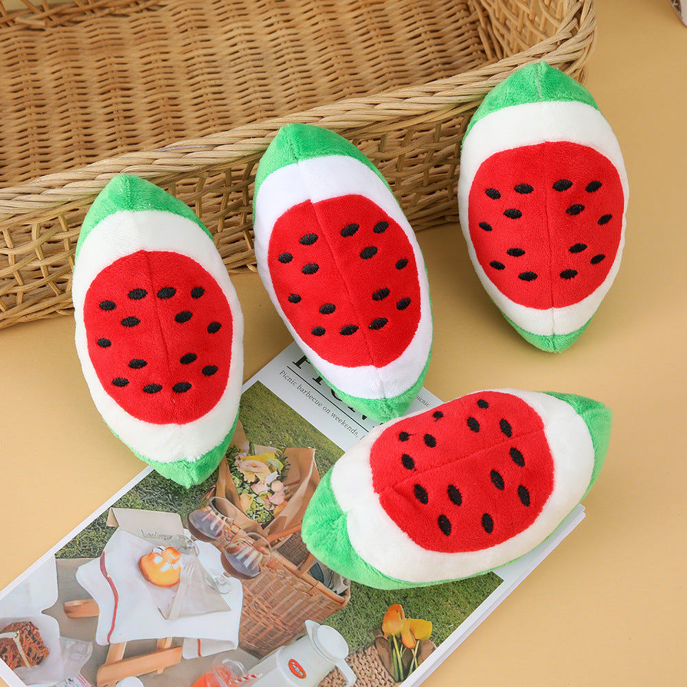 Watermelon Plush Dog Chew Toy Soft Molar Block 14x8cm