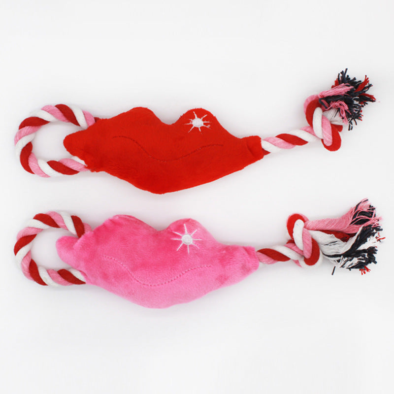 Plush Dog Rope Toy Lip Shape Cotton String 30x7cm