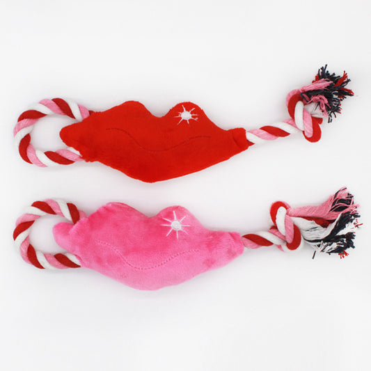 Plush Dog Rope Toy Lip Shape Cotton String 30x7cm