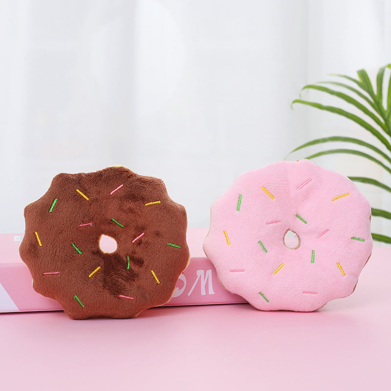 Squeaky Plush Dog Toy Donut Shape Soft Interactive